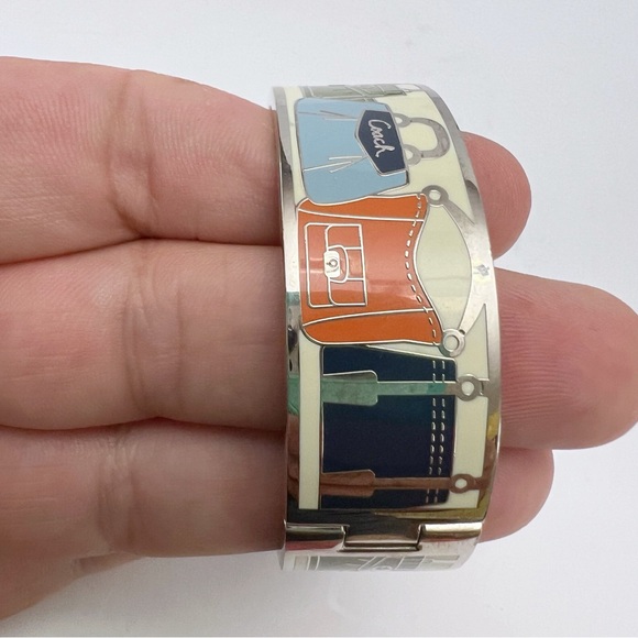 COACH Multicolor Enamel Purse Handbag Design Hinged Bracelet Silvertone - Picture 8 of 16